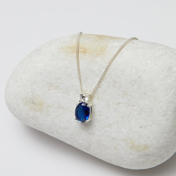 Simply Silver Sterling Silver 925 Mini Sapphire Cubic Zirconia Pendant Necklace