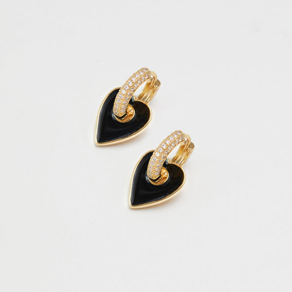 Jon Richard Gold Plated Cubic Zirconia And Jet Enamel Heart Earrings