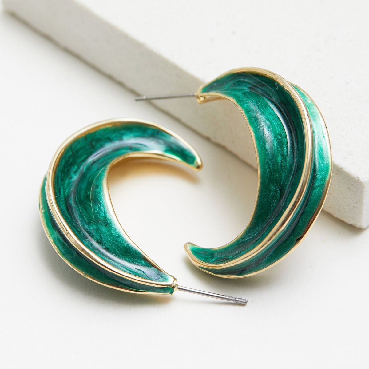 Jon Richard Gold Plated Green Enamel Hoop Earrings