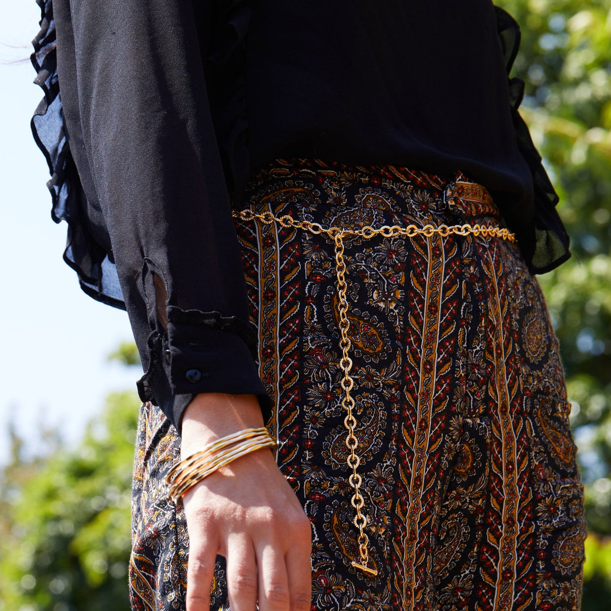 Mood Gold Polished Textured Chain Belt