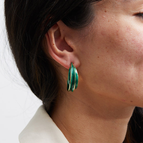 Jon Richard Gold Plated Green Enamel Hoop Earrings
