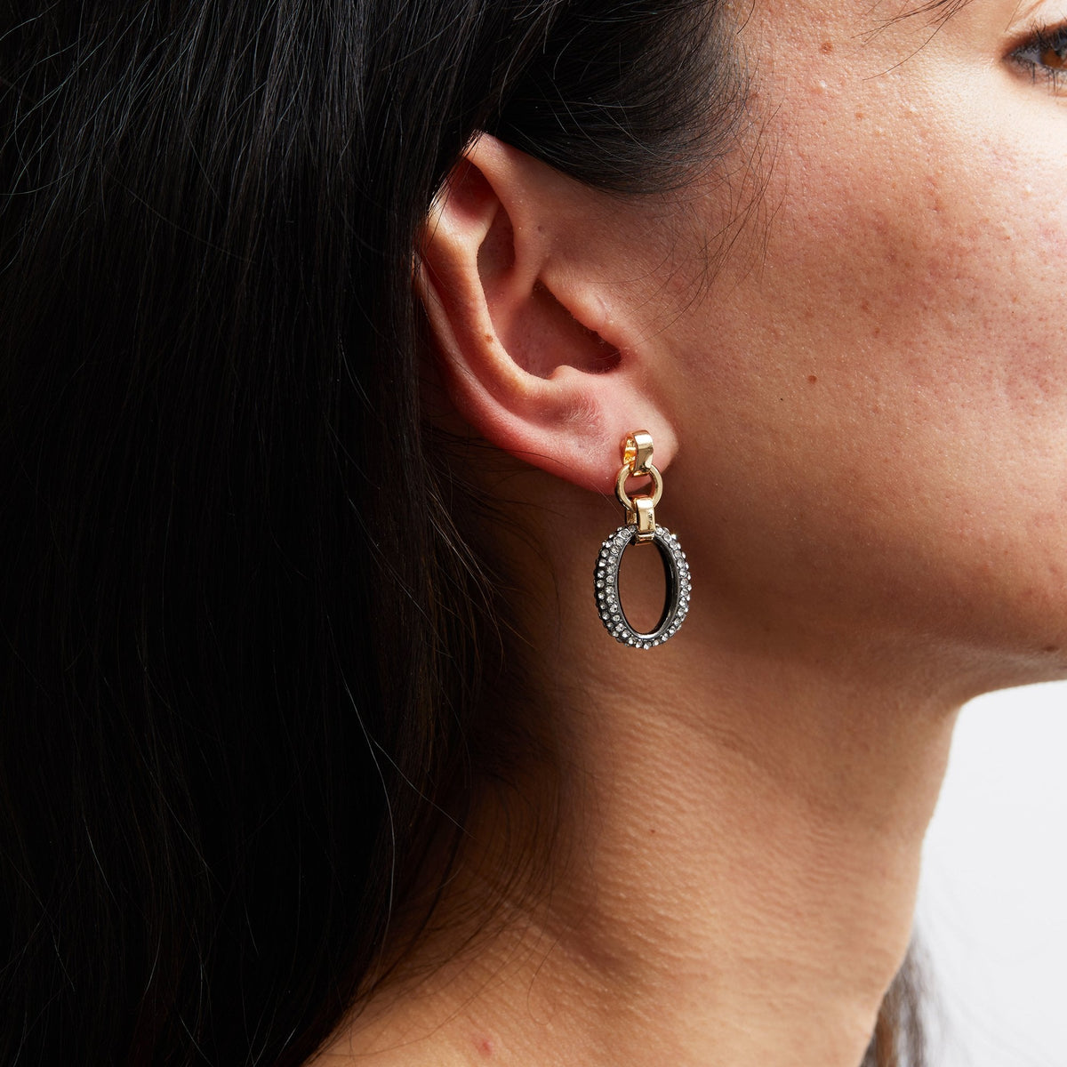 Mood Two Tone Crystal Pave Link Drop Earrings
