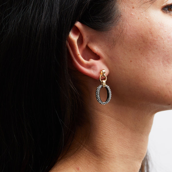 Mood Two Tone Crystal Pave Link Drop Earrings