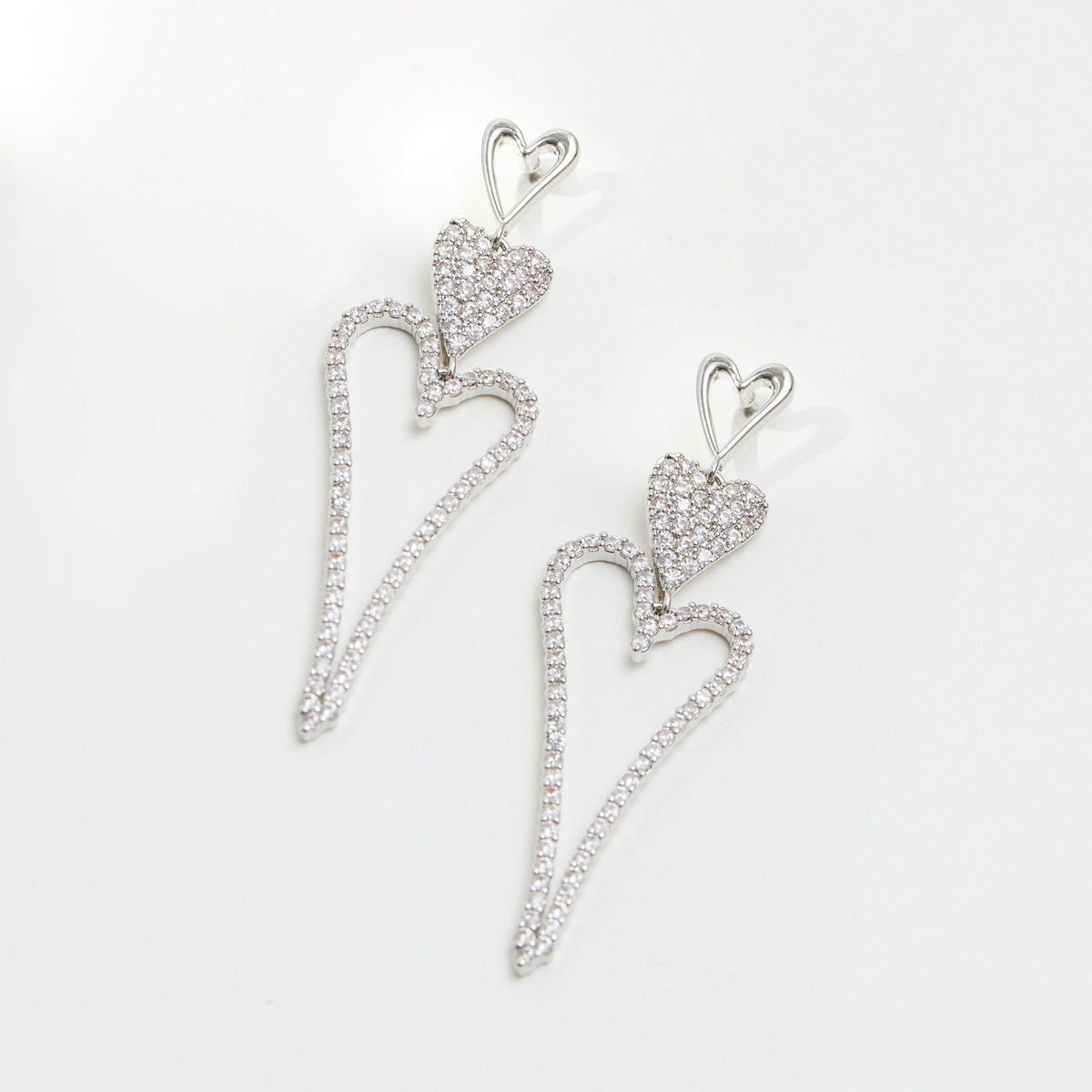 Jon Richard Rhodium Plated Cubic Zirconia Heart Earrings
