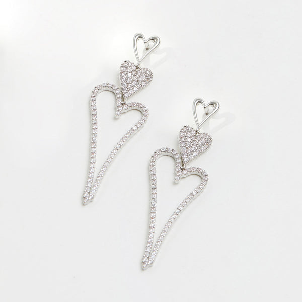 Jon Richard Rhodium Plated Cubic Zirconia Heart Earrings