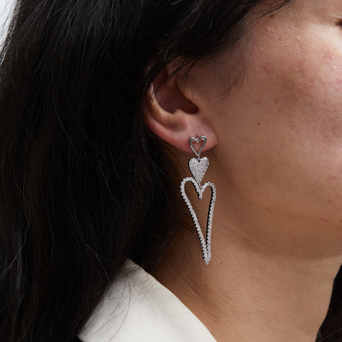 Jon Richard Rhodium Plated Cubic Zirconia Heart Earrings