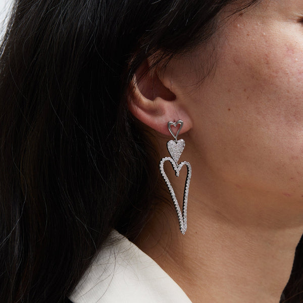 Jon Richard Rhodium Plated Cubic Zirconia Heart Earrings