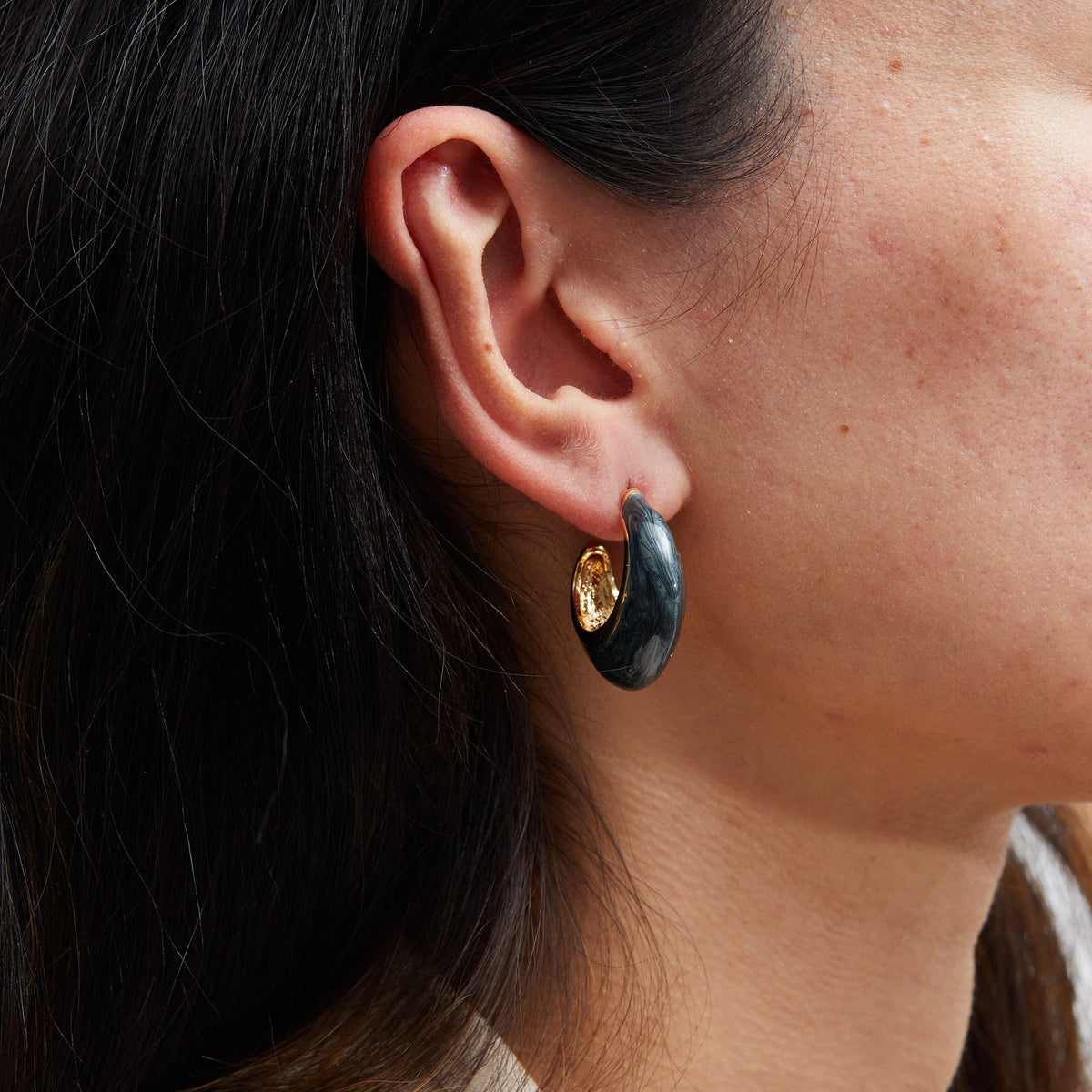 Jon Richard Gold Plated Black Statement Hoop Earrings