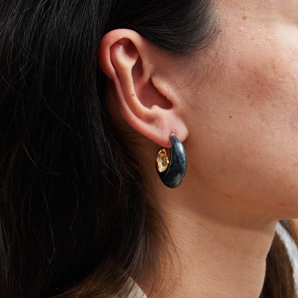 Jon Richard Gold Plated Black Statement Hoop Earrings