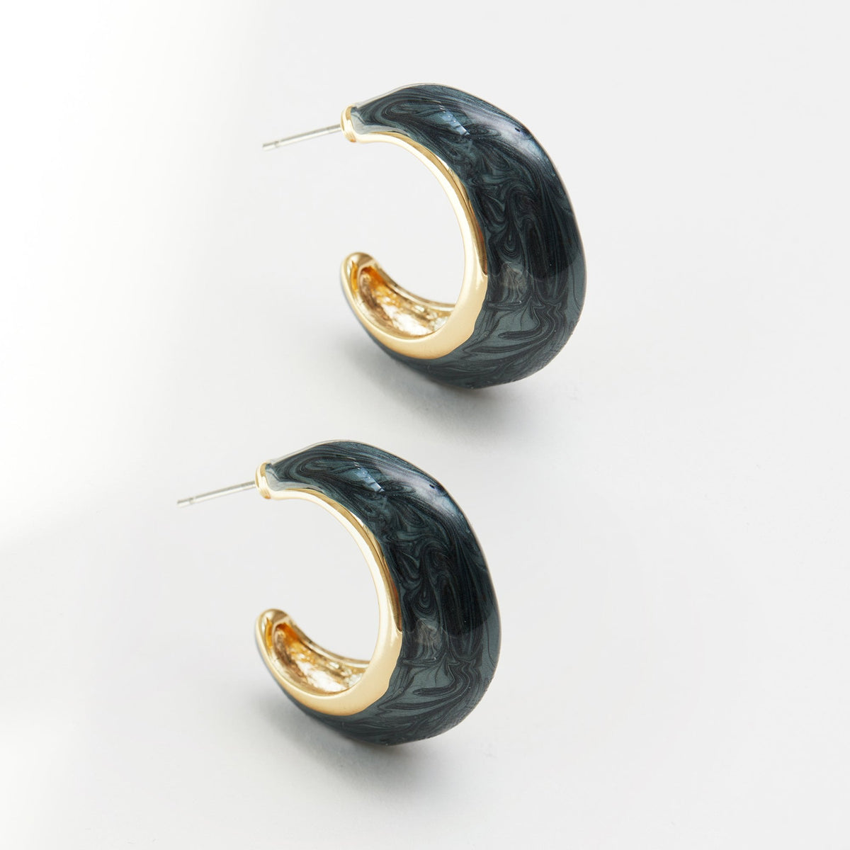 Jon Richard Gold Plated Black Statement Hoop Earrings