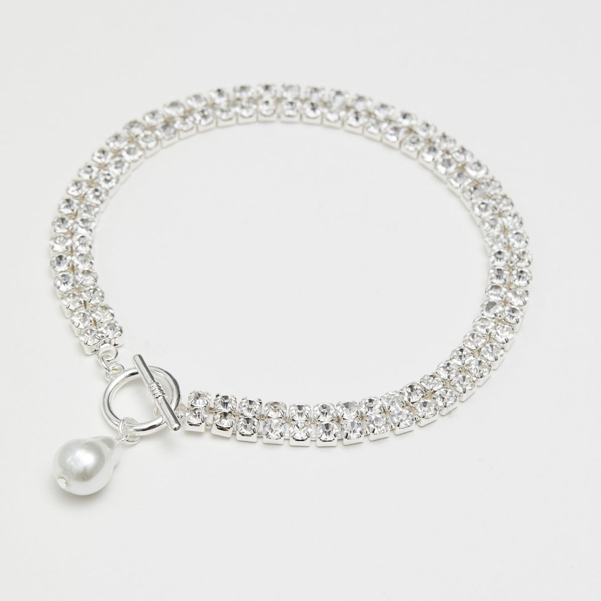 Mood Silver Crystal Diamante Pearl Charm Choker Necklace