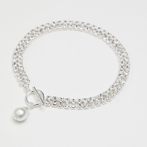Mood Silver Crystal Diamante Pearl Charm Choker Necklace