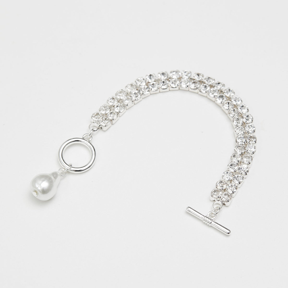 Mood Silver Crystal Diamante Pearl Charm T Bar Bracelet