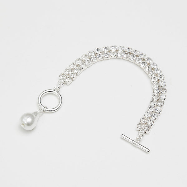 Mood Silver Crystal Diamante Pearl Charm T Bar Bracelet