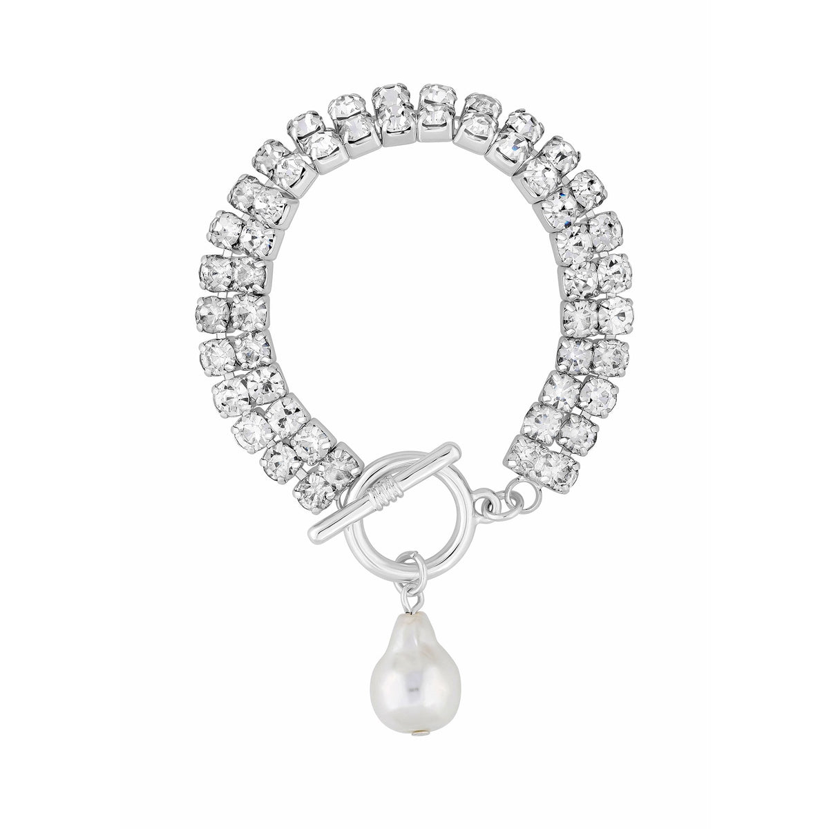 Mood Silver Crystal Diamante Pearl Charm T Bar Bracelet