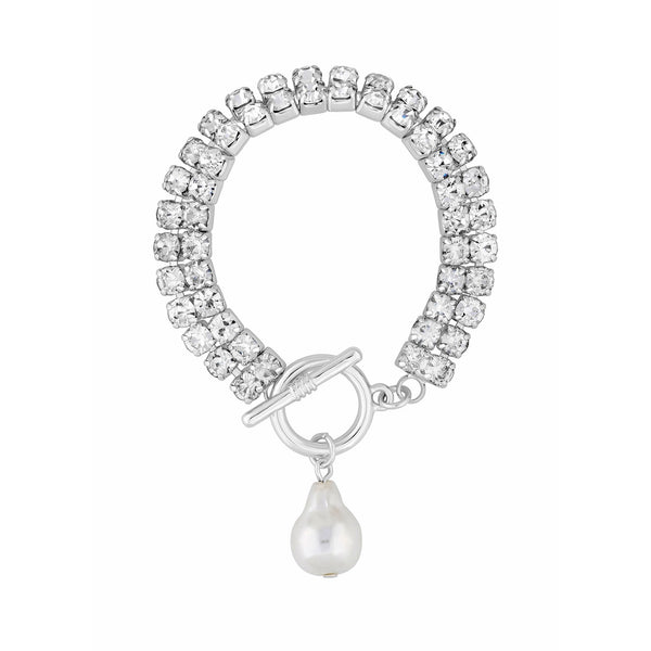 Mood Silver Crystal Diamante Pearl Charm T Bar Bracelet