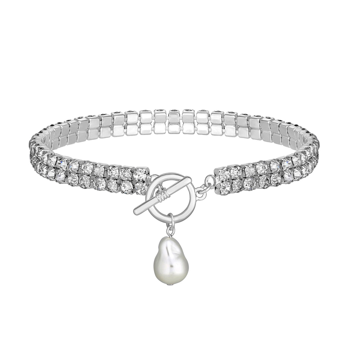 Mood Silver Crystal Diamante Pearl Charm Choker Necklace