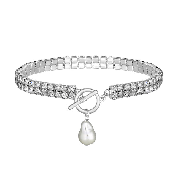 Mood Silver Crystal Diamante Pearl Charm Choker Necklace