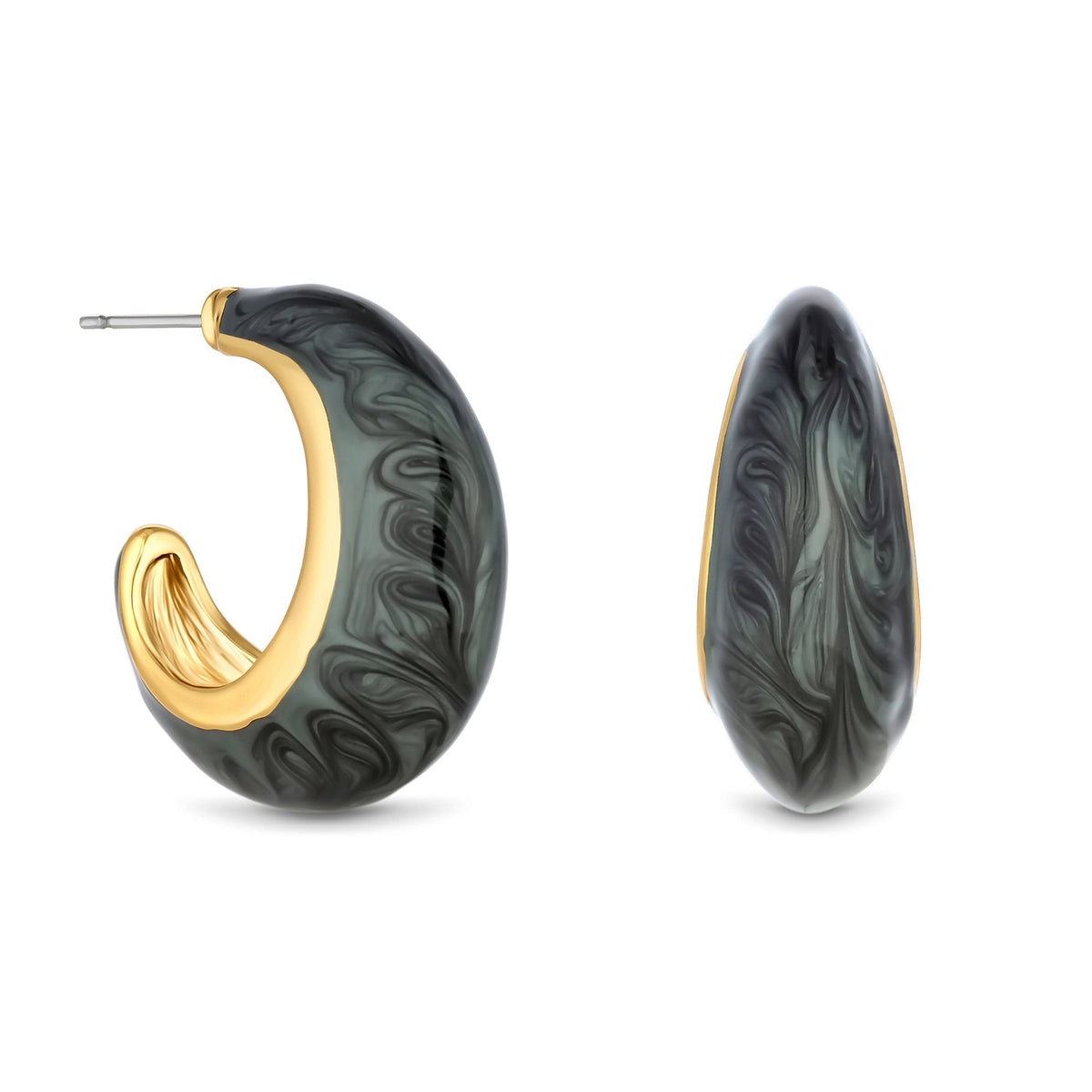 Jon Richard Gold Plated Black Statement Hoop Earrings