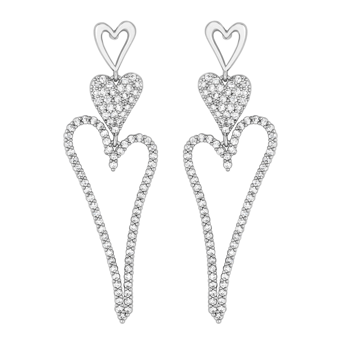 Jon Richard Rhodium Plated Cubic Zirconia Heart Earrings