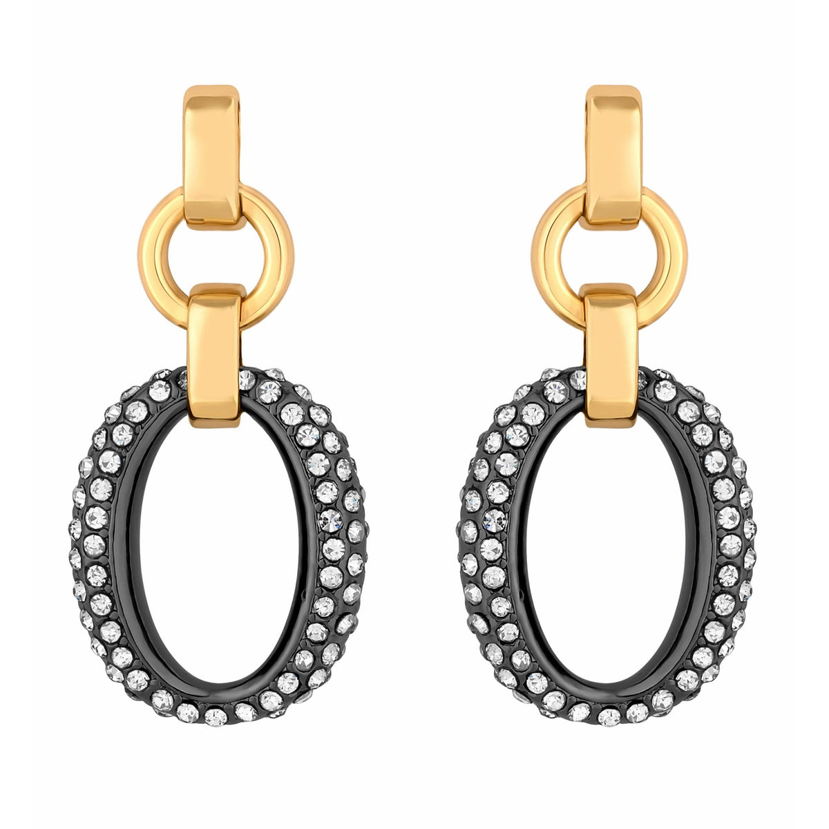 Mood Two Tone Crystal Pave Link Drop Earrings