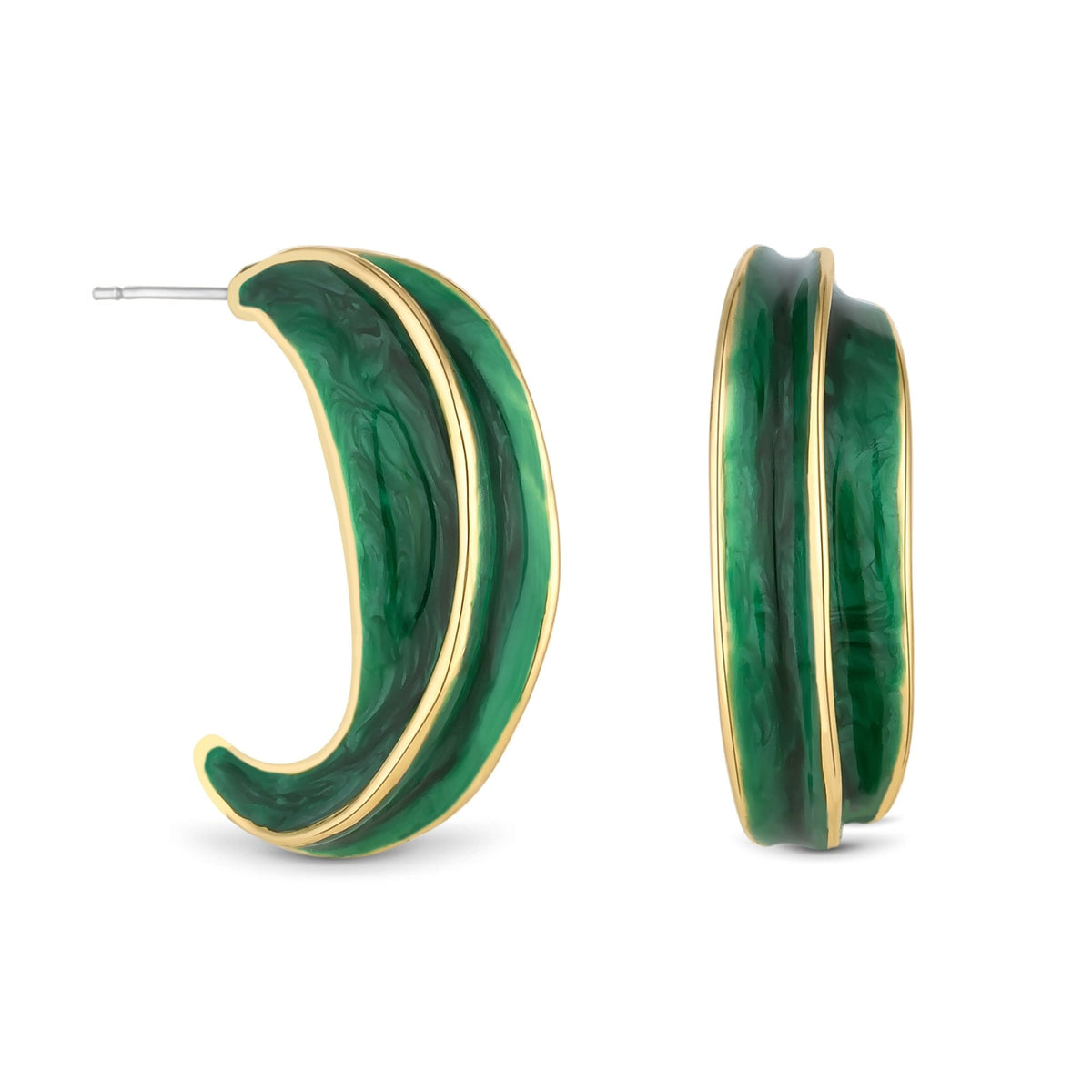 Jon Richard Gold Plated Green Enamel Hoop Earrings