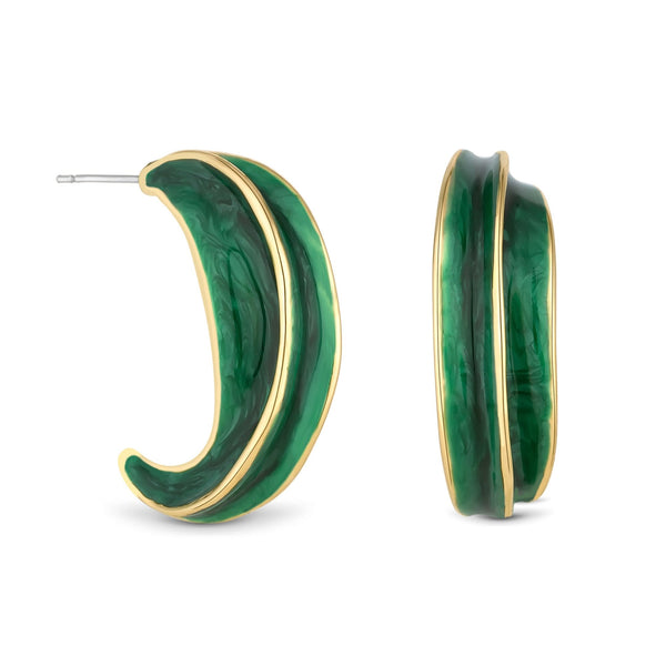 Jon Richard Gold Plated Green Enamel Hoop Earrings