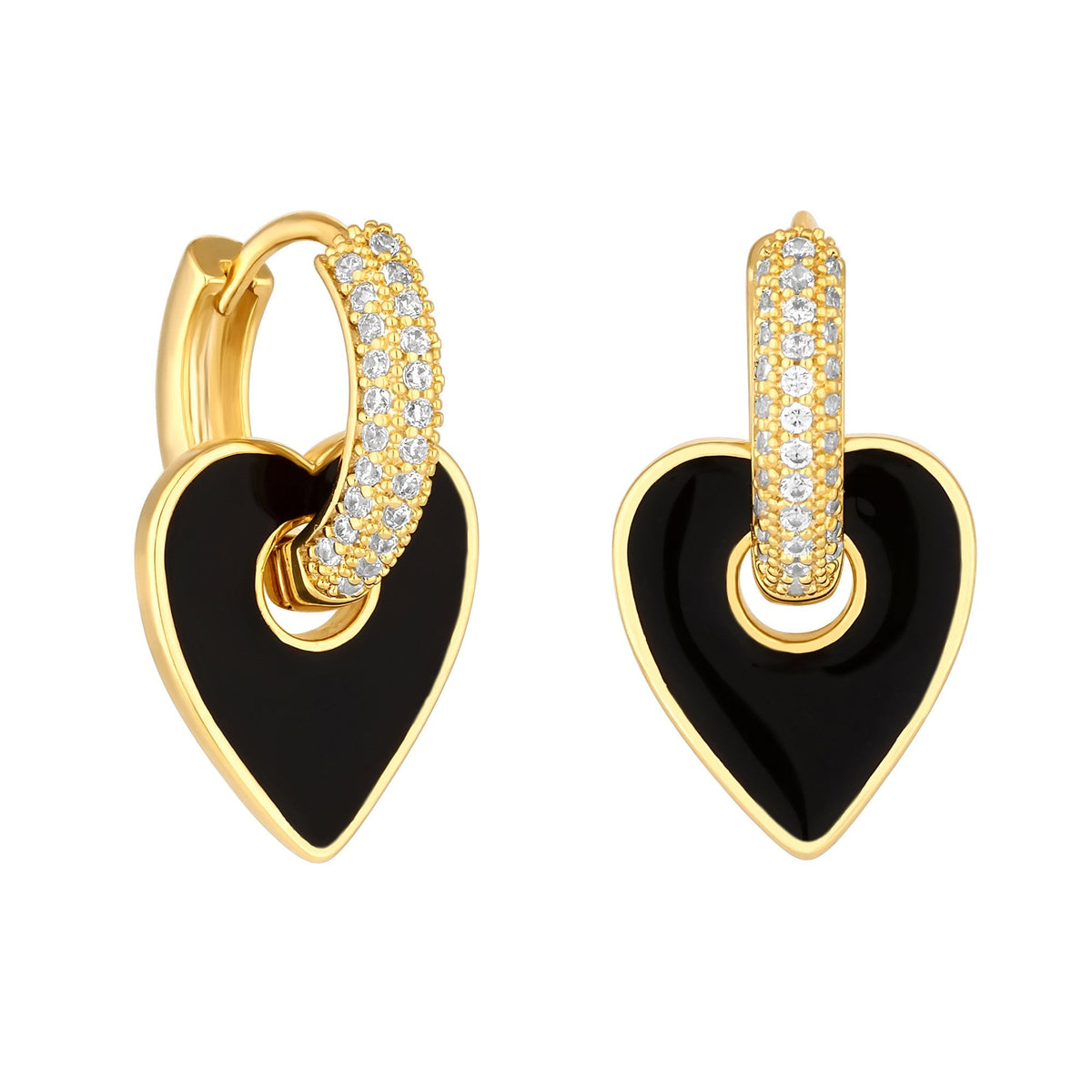 Jon Richard Gold Plated Cubic Zirconia And Jet Enamel Heart Earrings