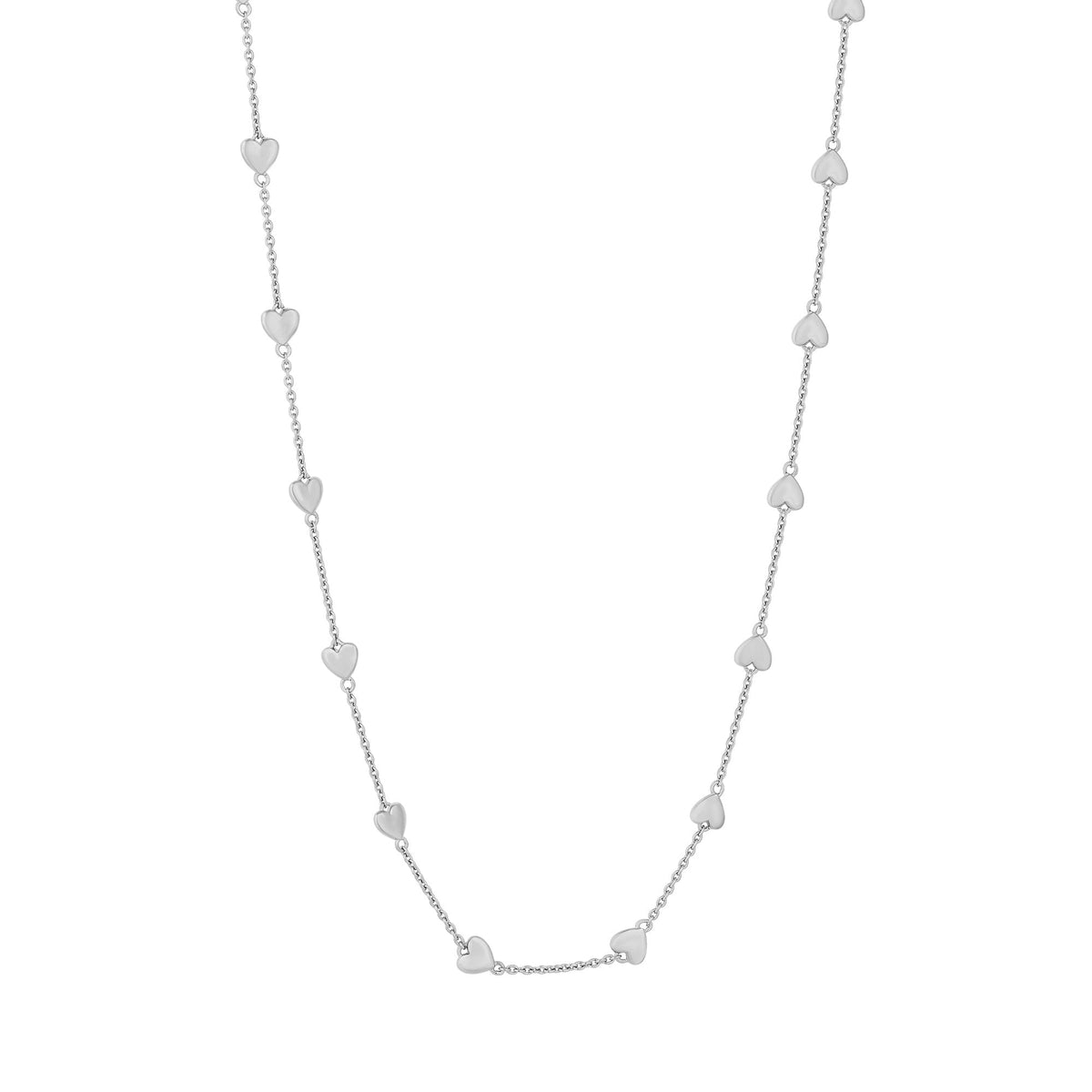 Simply Silver Sterling Silver 925 Polished Heart Station Necklace