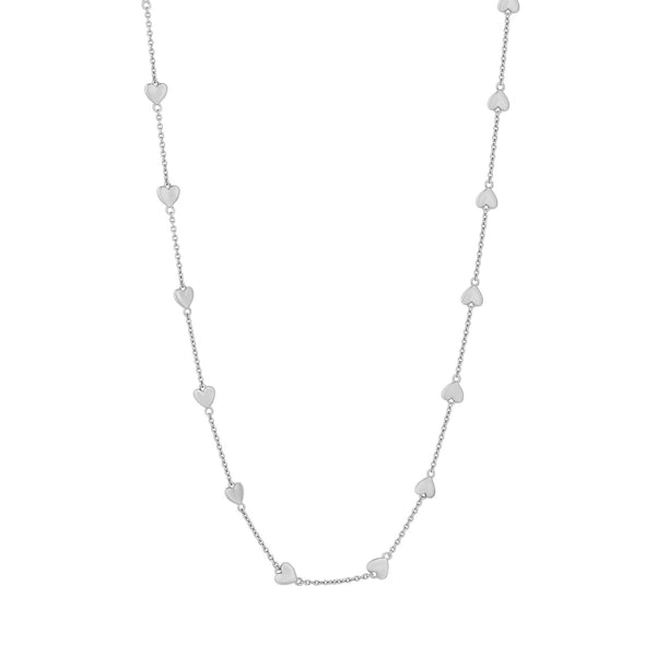 Simply Silver Sterling Silver 925 Polished Heart Station Necklace