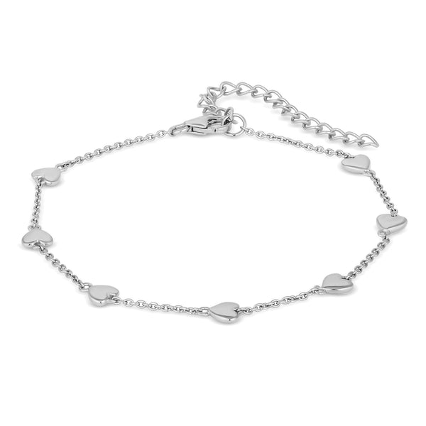 Simply Silver Sterling Silver 925 Polished Heart Station Bracelet