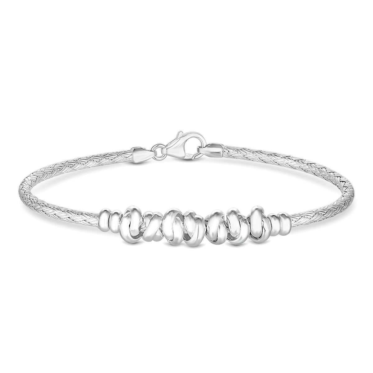 Simply Silver Recycled Sterling Silver 925 Love Knot Textured Bangle Bracelet