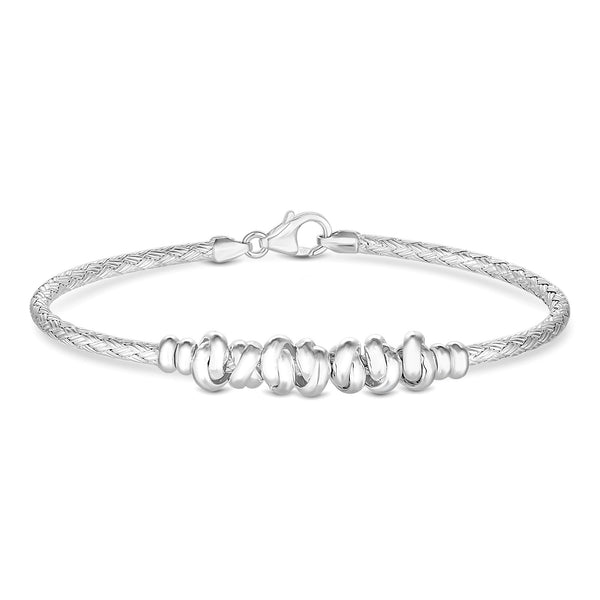 Simply Silver Recycled Sterling Silver 925 Love Knot Textured Bangle Bracelet