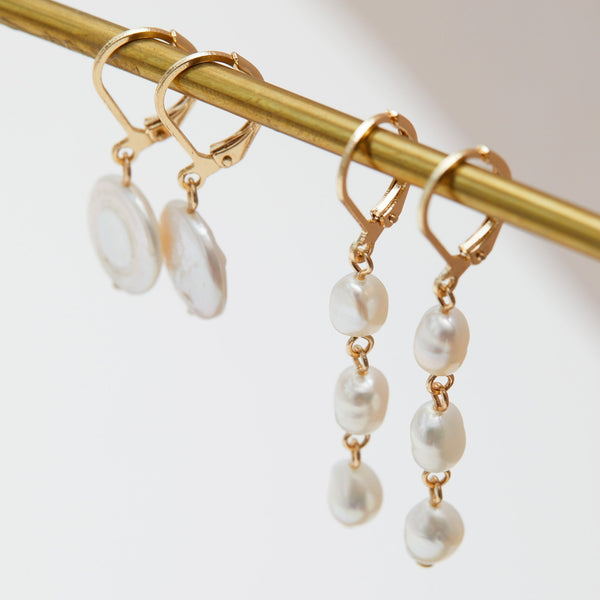 Jon Richard Gold Plated Linear Freshwater Pearl Link Drop Earrings