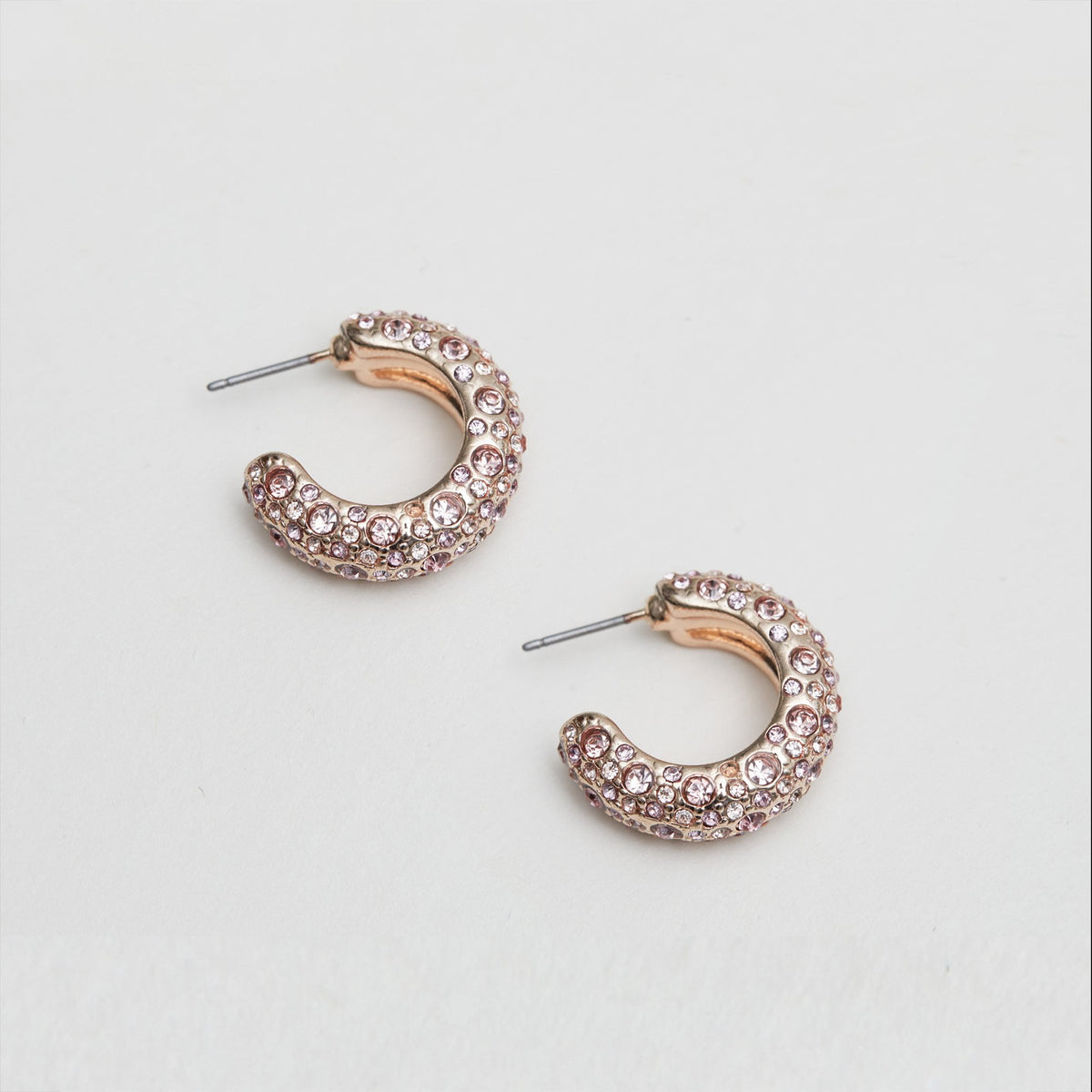Mood Rose Gold Pink Crystal Chubby Hoop Earrings