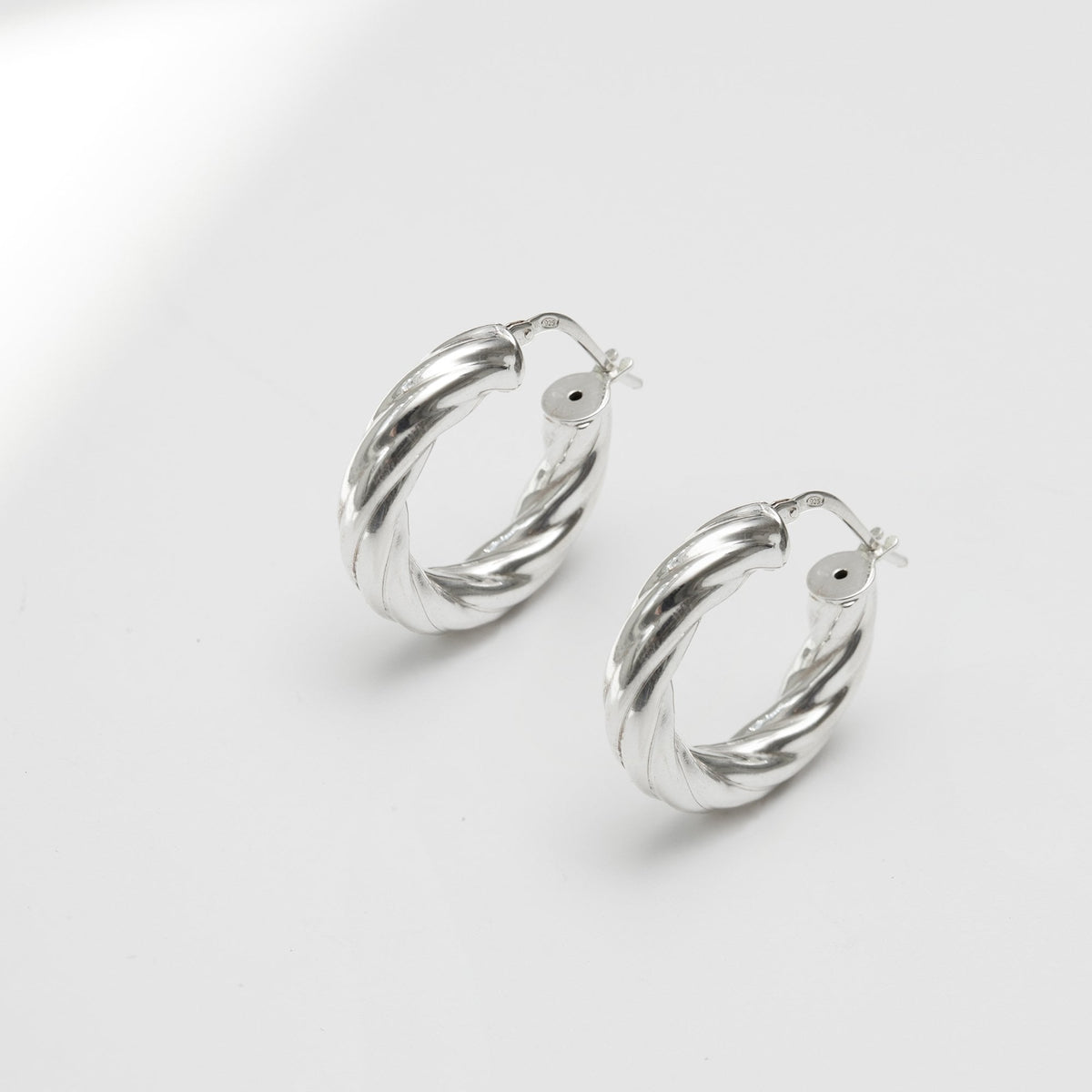 Simply Silver Recycled Sterling Silver 925 Chubby Polished Twist Hoop Earrings
