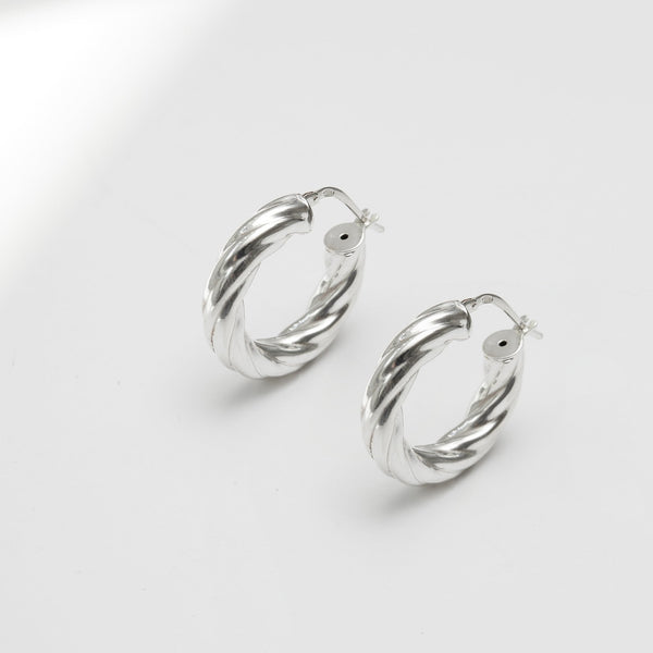 Simply Silver Recycled Sterling Silver 925 Chubby Polished Twist Hoop Earrings