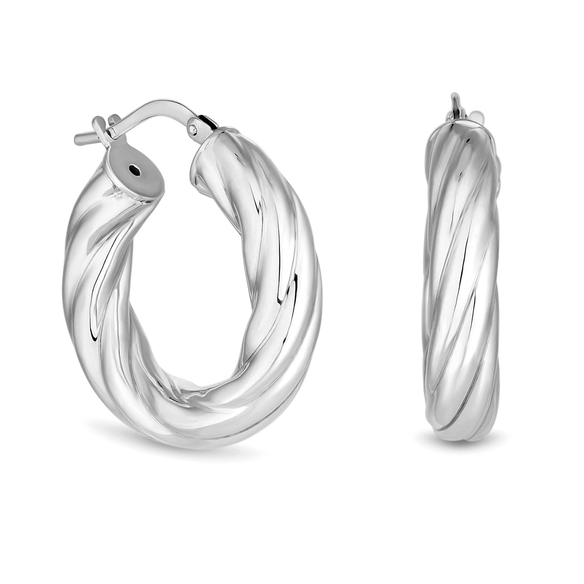 Simply Silver Recycled Sterling Silver 925 Chubby Polished Twist Hoop Earrings