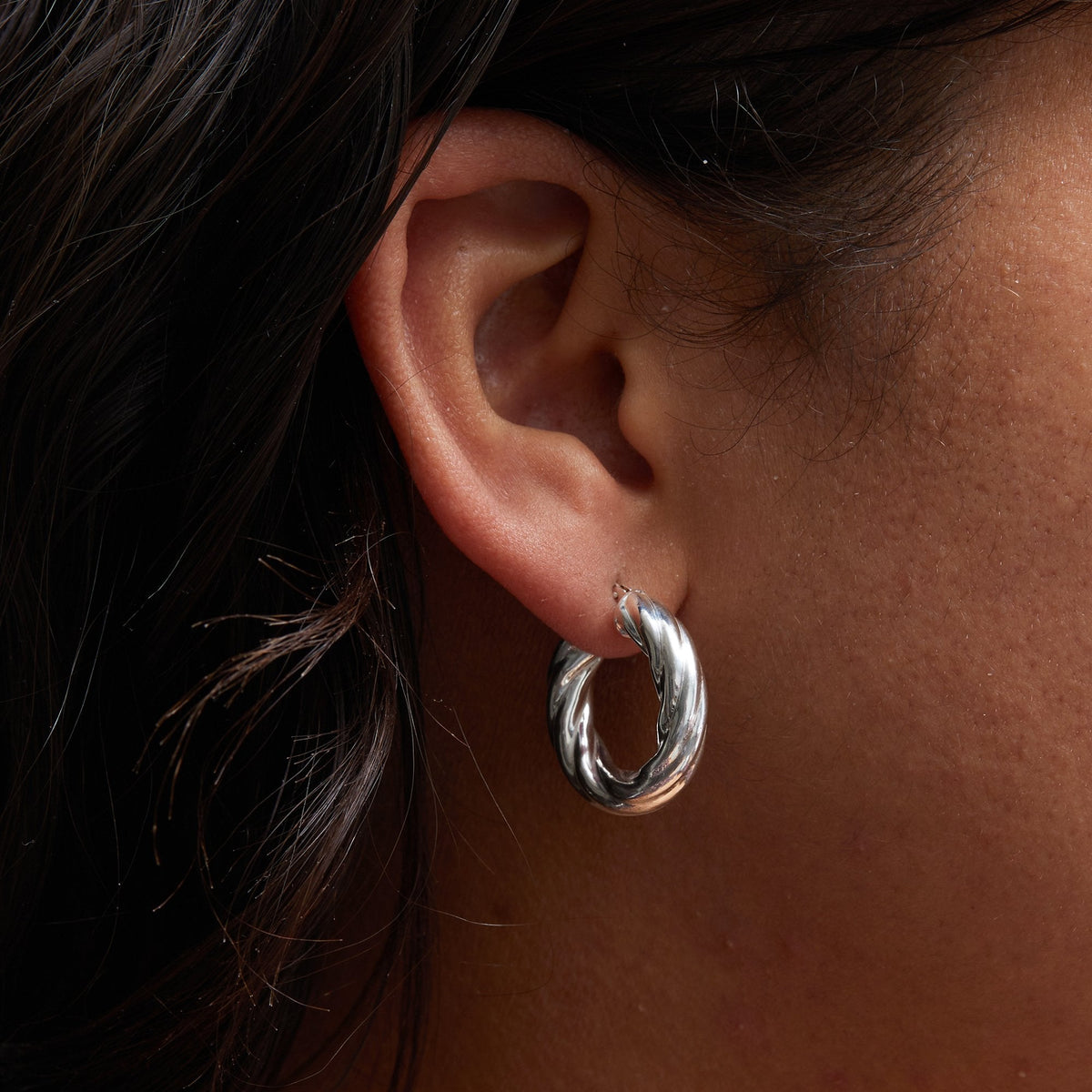 Simply Silver Recycled Sterling Silver 925 Chubby Polished Twist Hoop Earrings