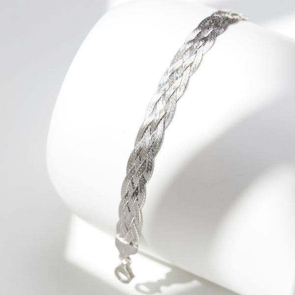 Simply Silver Recycled Sterling Silver 925 Herringbone Braided Bracelet