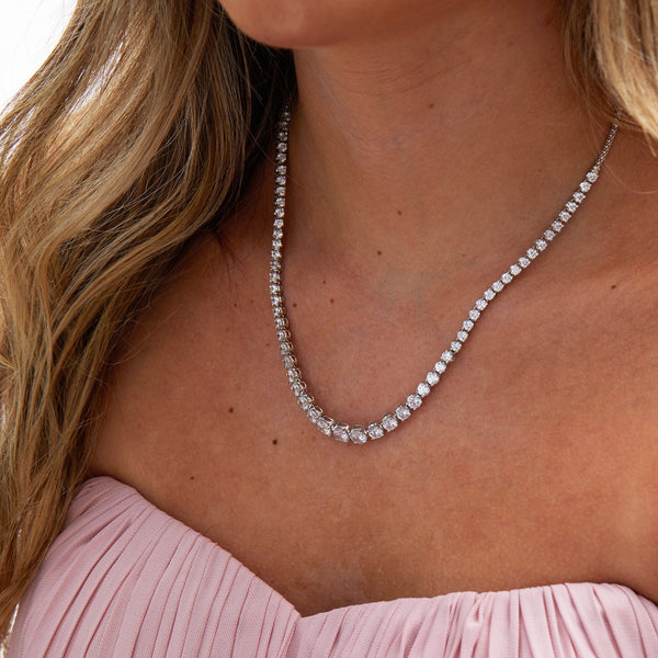 Silver Plated Cubic Zirconia Graduated Tennis Necklace - Gift Boxed