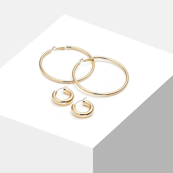 Lipsy Gold Plated Mix Hoop Earrings - Pack of 2