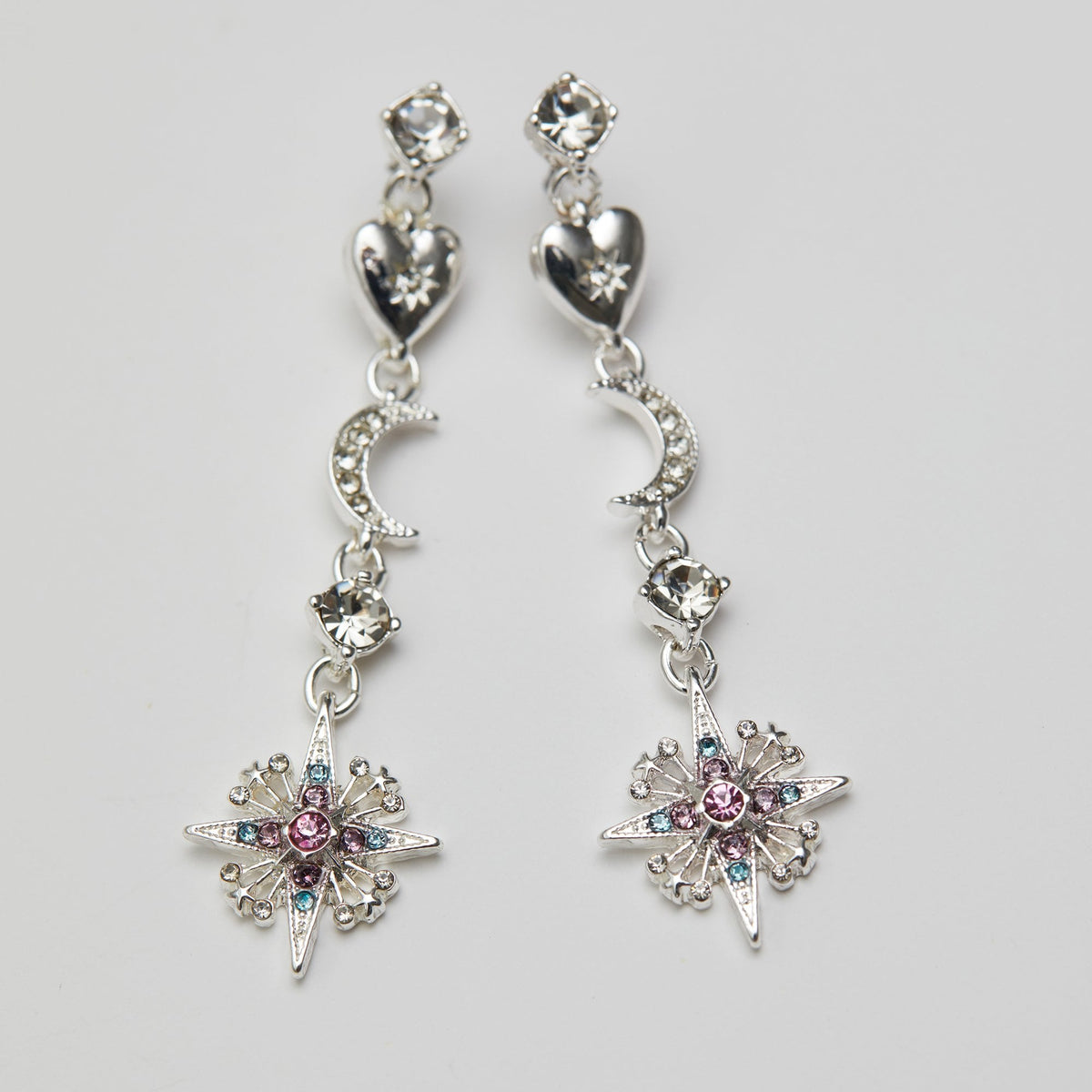 Lipsy Silver Pastel Celestial Linear Drop Earrings