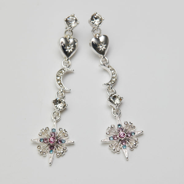Lipsy Silver Pastel Celestial Linear Drop Earrings