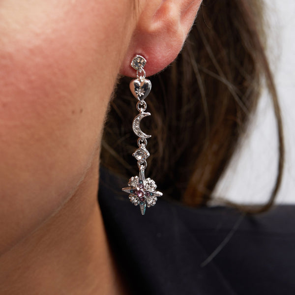 Lipsy Silver Pastel Celestial Linear Drop Earrings