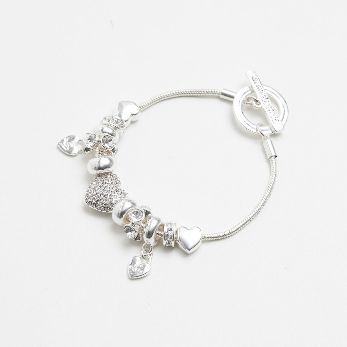 Lipsy Silver Pave Crystal Heart Charm Bracelet