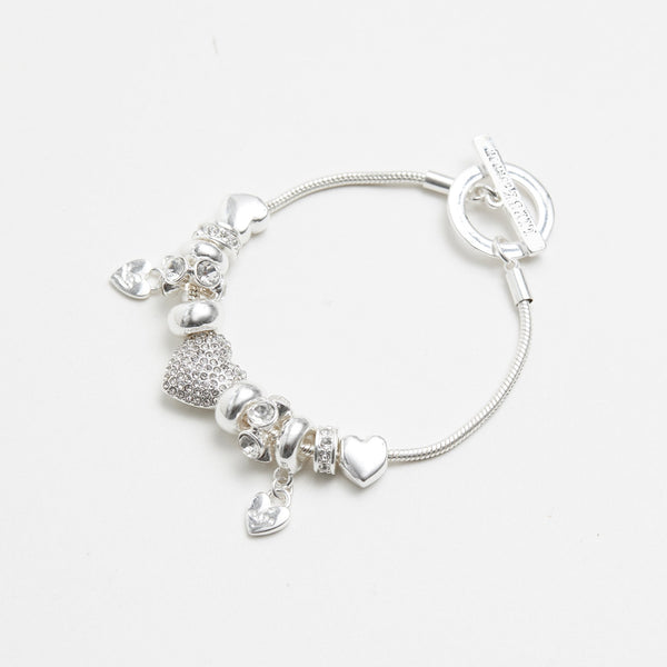 Lipsy Silver Pave Crystal Heart Charm Bracelet