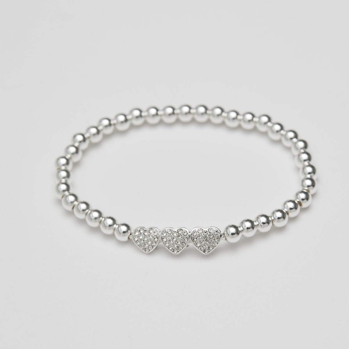 Silver Plated Crystal Heart Charm Stretch Bracelet - Gift Boxed