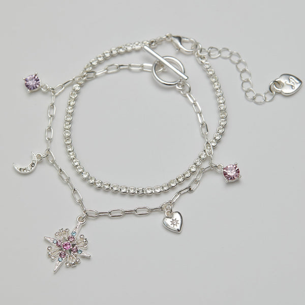 Lipsy Silver Pastel Celestial 2 Pack Bracelets - Gift Boxed