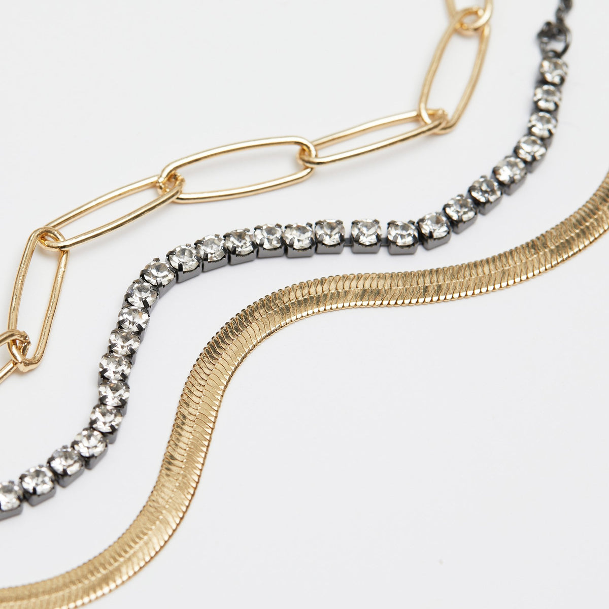 Mood Two Tone Crystal And Chain Layered Necklace - Pack of 3